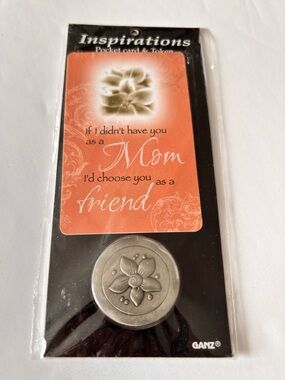 🌷5/25$ GANZ Inspirations Mom Pocket Card & Silver-Tone Token - Coral
